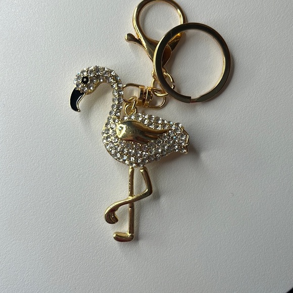 Fashion  Bag Charm & keychain  flamingo, like bird  clear rhinestones/ gold tone - Picture 1 of 6
